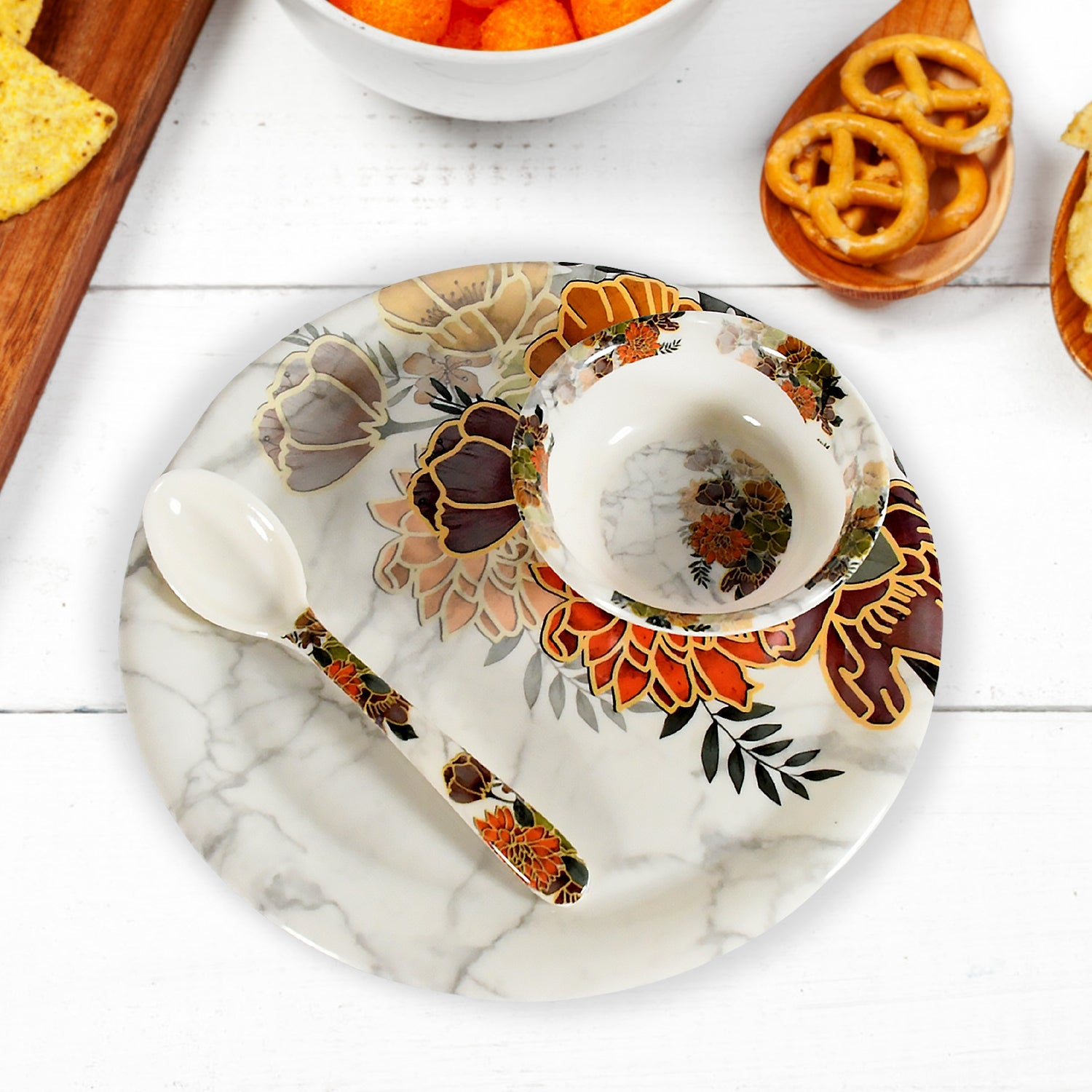 Dream 18-Piece Plastic Dinner Set – Unique Flower Design, 6 Plates, 6 Bowls & 6 Spoons, Microwave & Dishwasher Safe Dream 18-Piece Plastic Dinner Set – Unique Flower Design, 6 Plates, 6 Bowls & 6 Spoons, Microwave & Dishwasher Safe